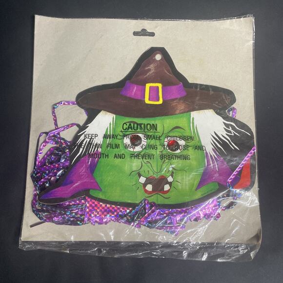 NOS 30” Die Cut Cardboard Holographic Wind Streamer Pumpkin Witch Vtg Halloween - Picture 4 of 10